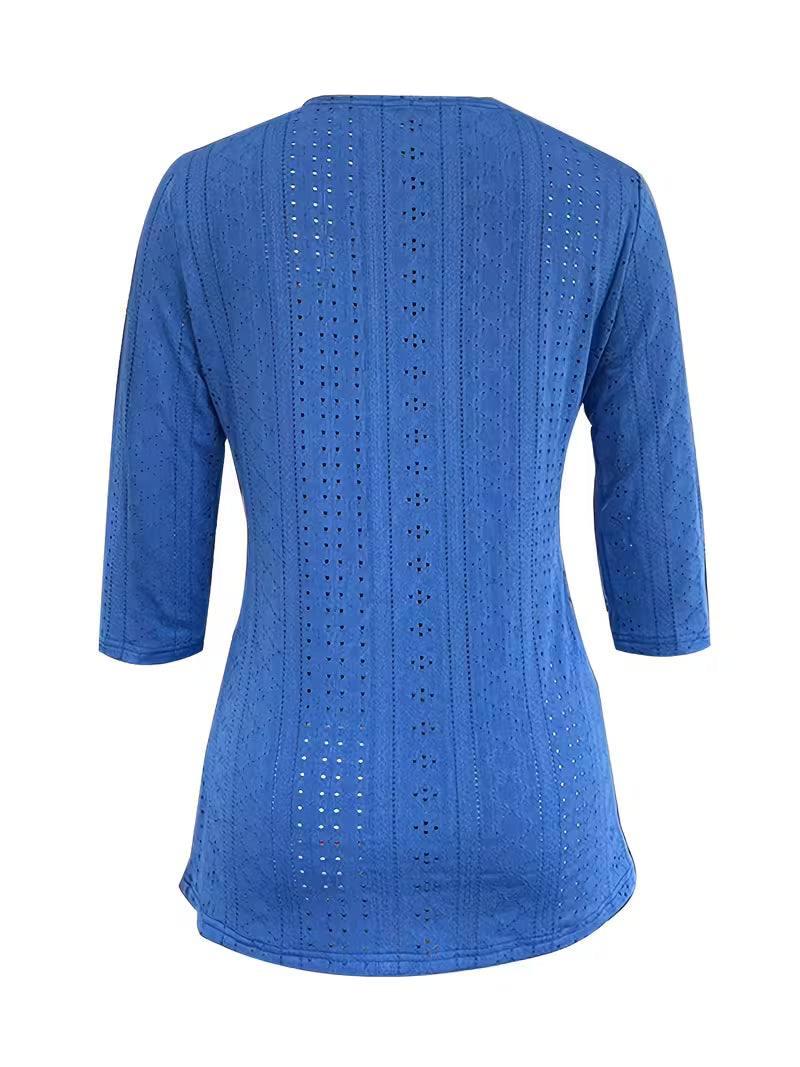 Leyana - Contrast Lace Button Decor Top