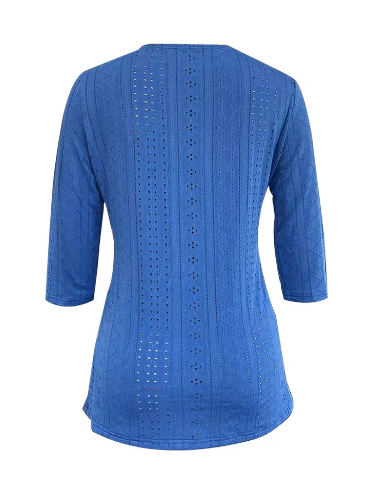 Leyana - Contrast Lace Button Decor Top