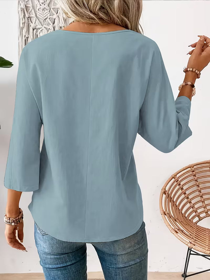 Sheril - Floral Print Roll-Tab Sleeve Loose Top