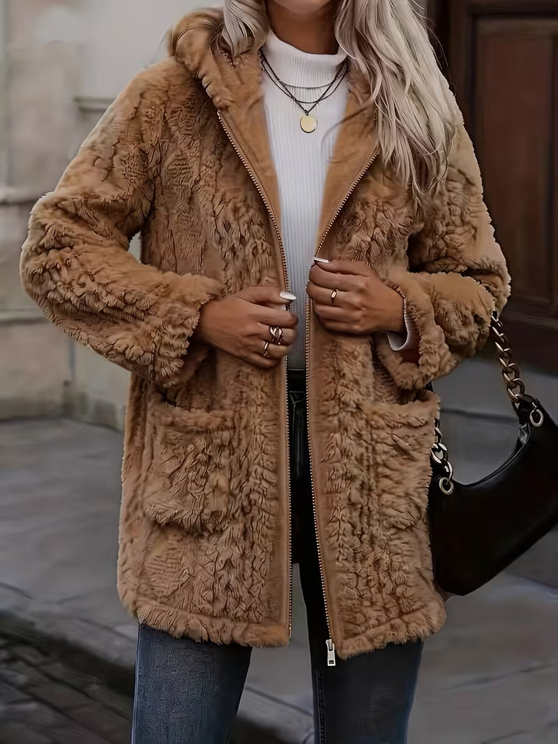Elima - Double Sided Plush Zip-Up Hooded Cardigan
