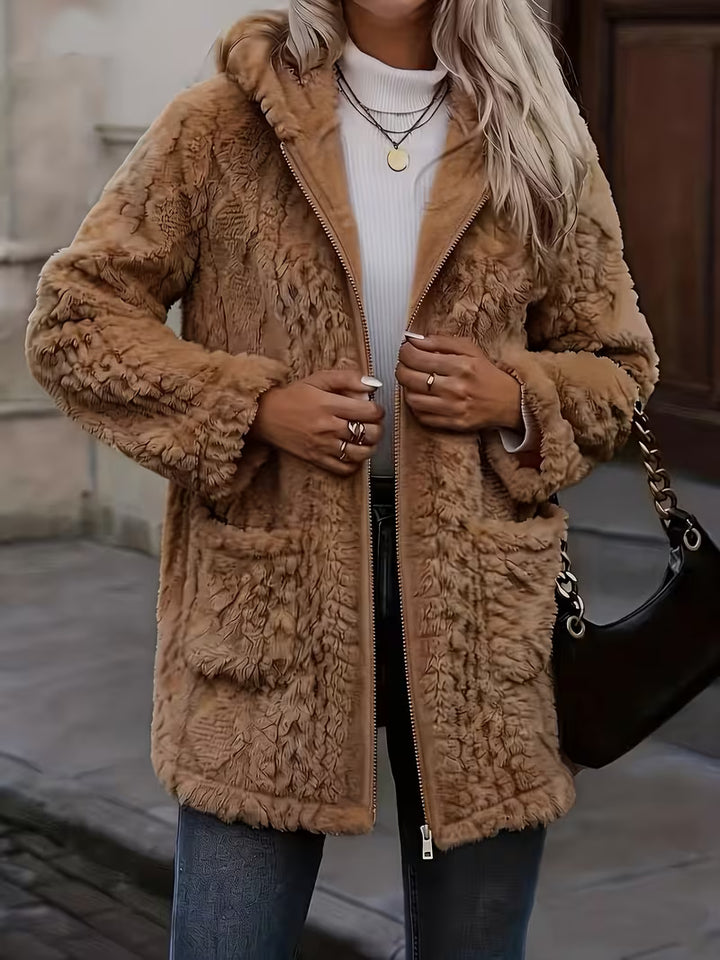 Elima - Double Sided Plush Zip-Up Hooded Cardigan