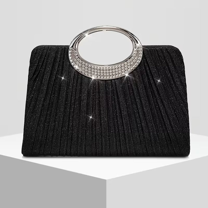 Lizzana - Shiny Round Ring Pleated Handbag