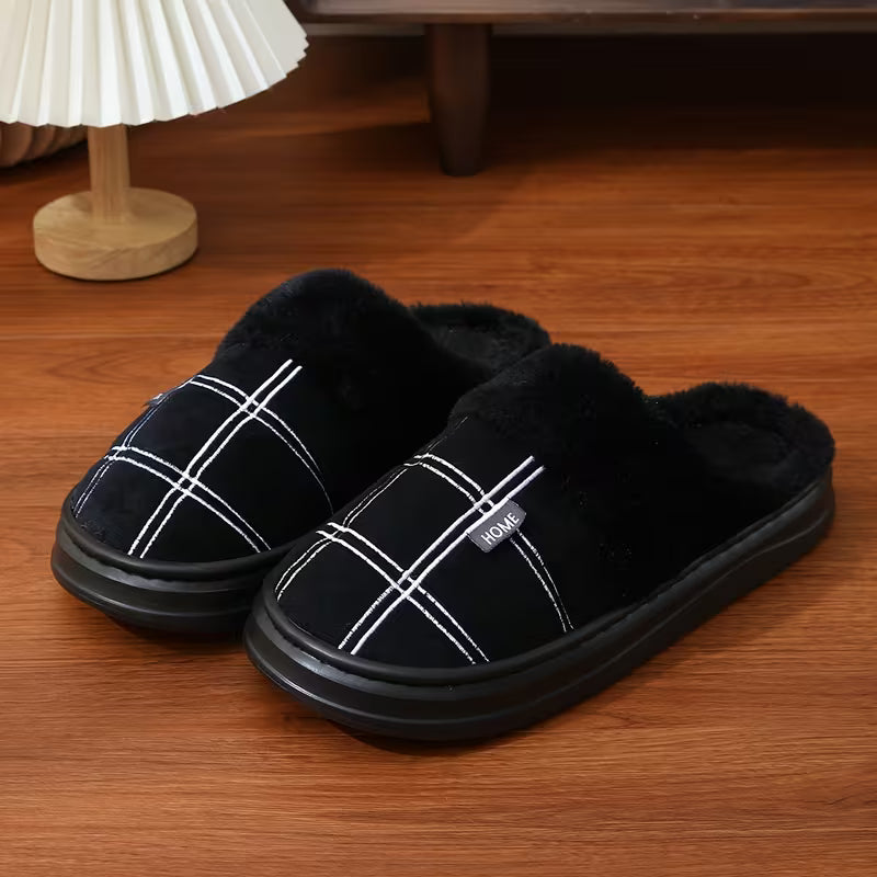 Bugra - Plush Slippers With Checkered Pattern