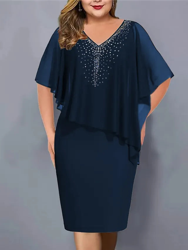 Amelie - Rhinestone-Embellished Chiffon V-Neck Dress