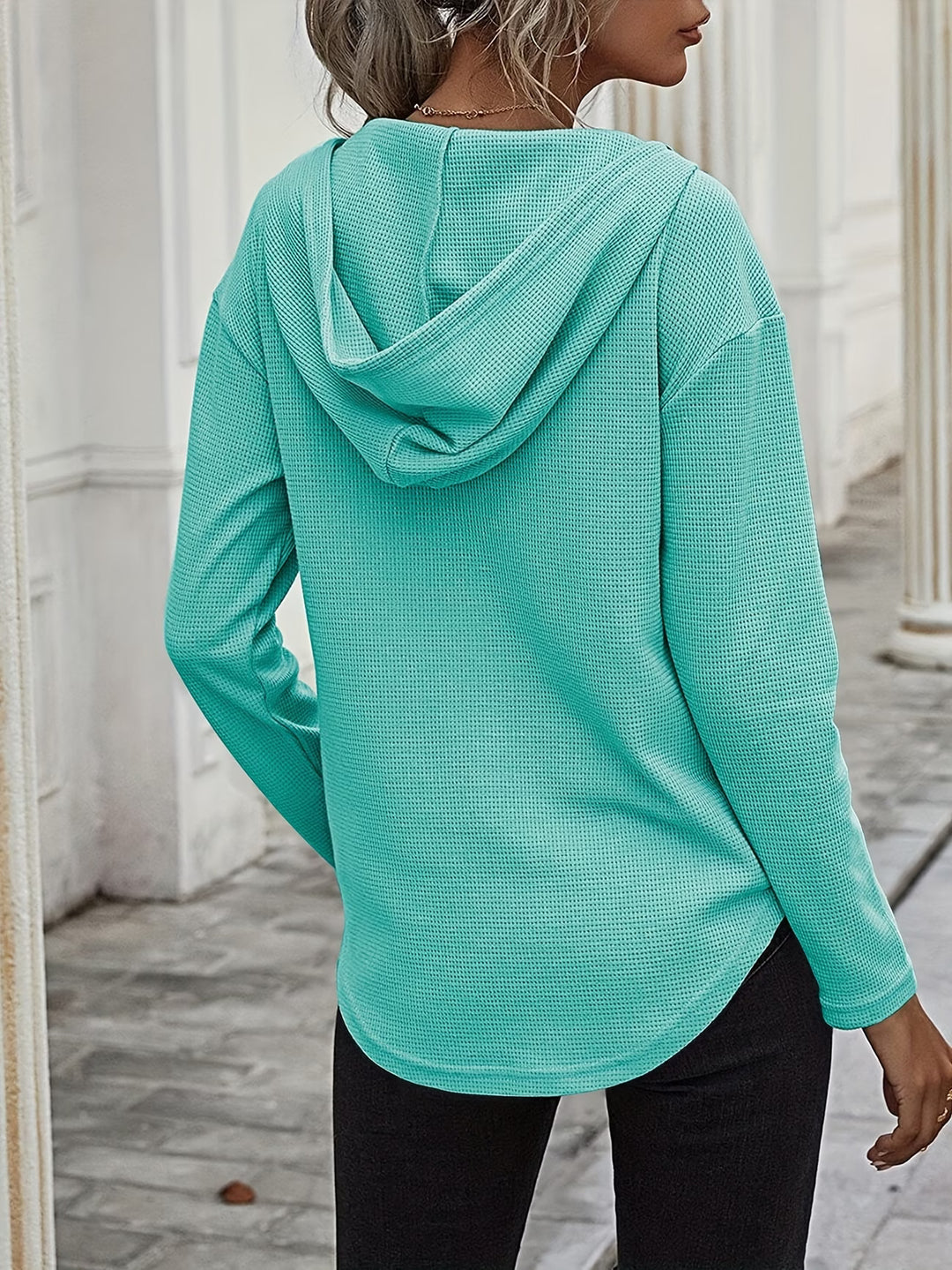 Seonie - Long Sleeve V Neck Hoodie