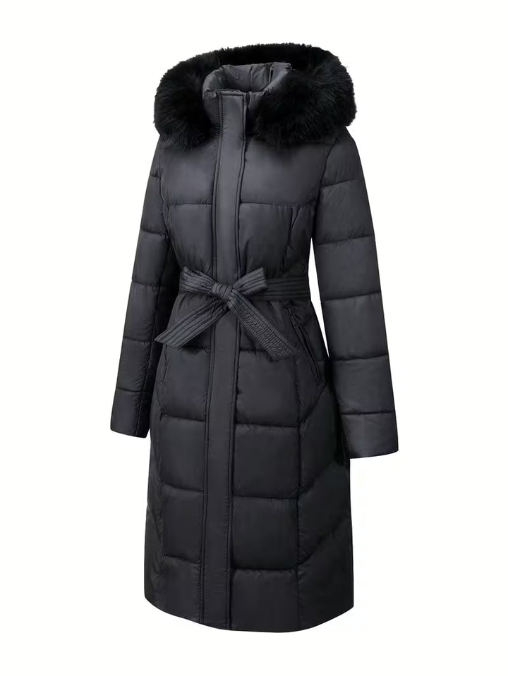 Inza - Hooded Puffer Jacket With Belt