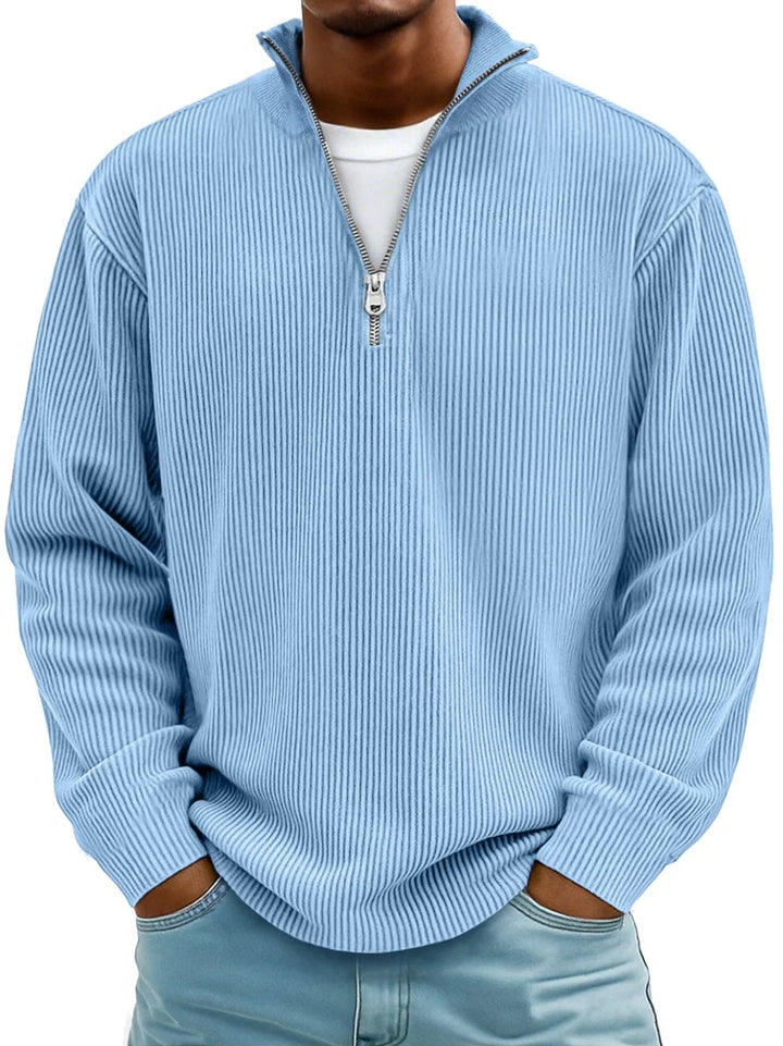 Trestan - Ribbed Long-Sleeve Quarter-Zip Pullover Sweater