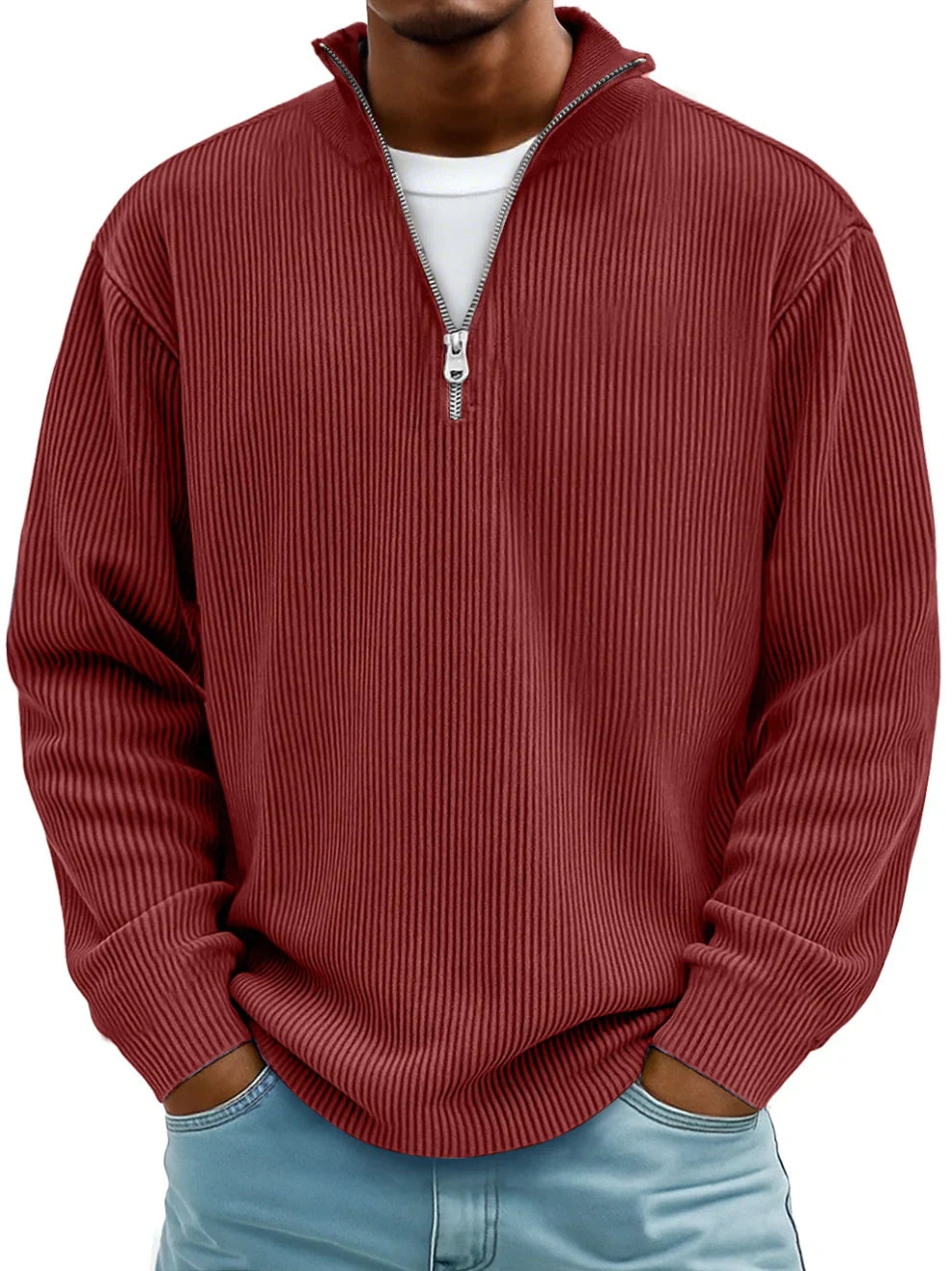 Trestan - Ribbed Long-Sleeve Quarter-Zip Pullover Sweater