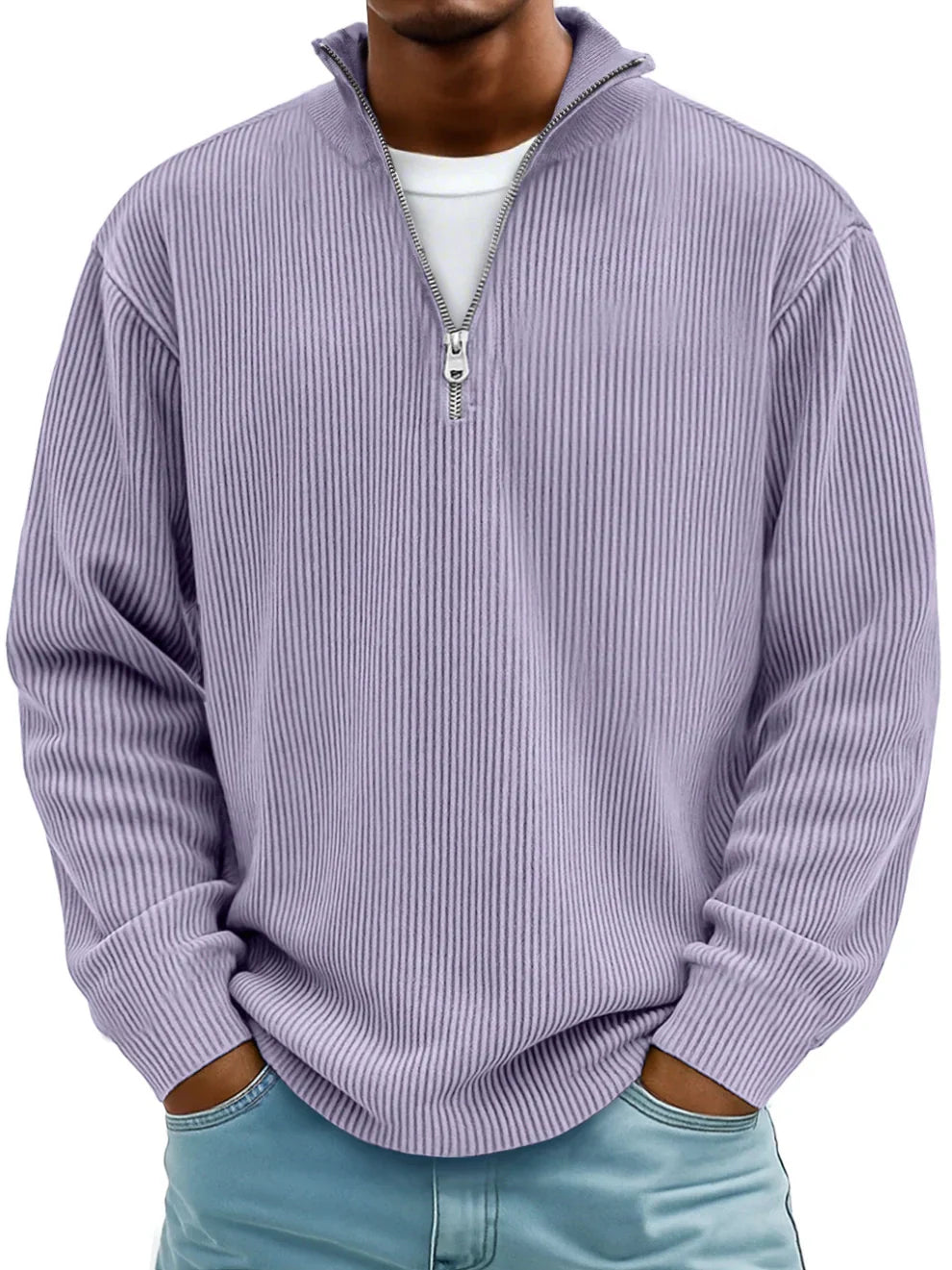 Trestan - Ribbed Long-Sleeve Quarter-Zip Pullover Sweater