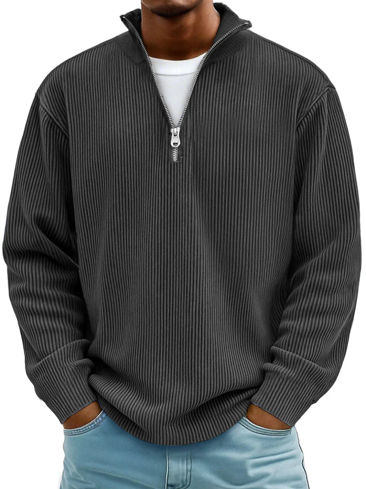 Trestan - Ribbed Long-Sleeve Quarter-Zip Pullover Sweater