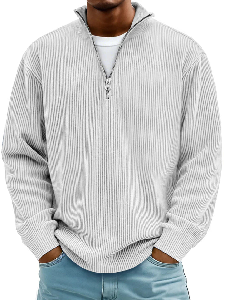 Trestan - Ribbed Long-Sleeve Quarter-Zip Pullover Sweater