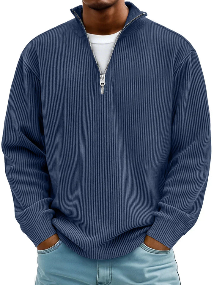 Trestan - Ribbed Long-Sleeve Quarter-Zip Pullover Sweater