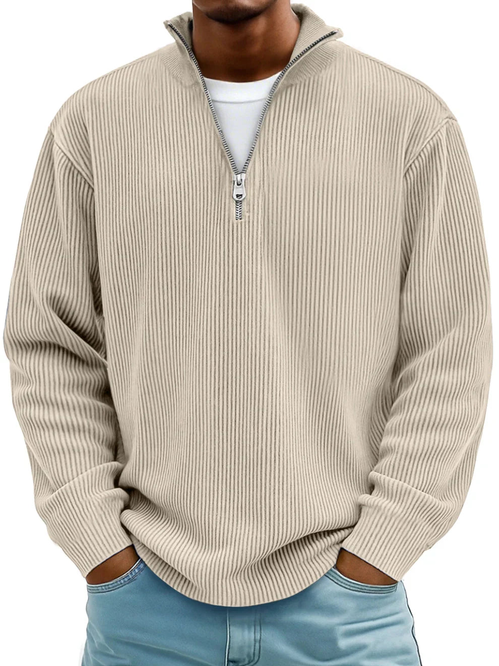 Trestan - Ribbed Long-Sleeve Quarter-Zip Pullover Sweater