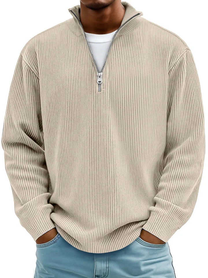 Trestan - Ribbed Long-Sleeve Quarter-Zip Pullover Sweater