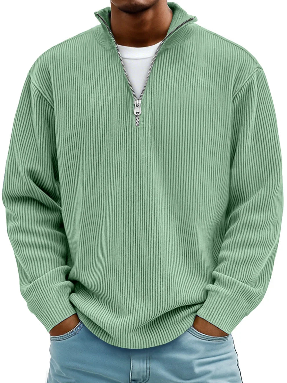 Trestan - Ribbed Long-Sleeve Quarter-Zip Pullover Sweater
