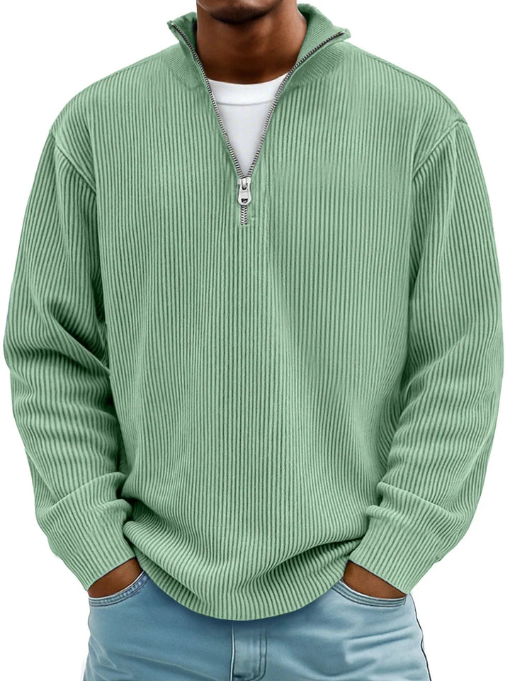 Trestan - Ribbed Long-Sleeve Quarter-Zip Pullover Sweater