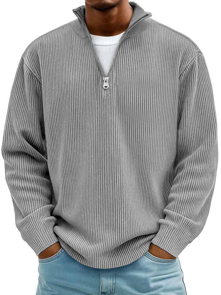 Trestan - Ribbed Long-Sleeve Quarter-Zip Pullover Sweater
