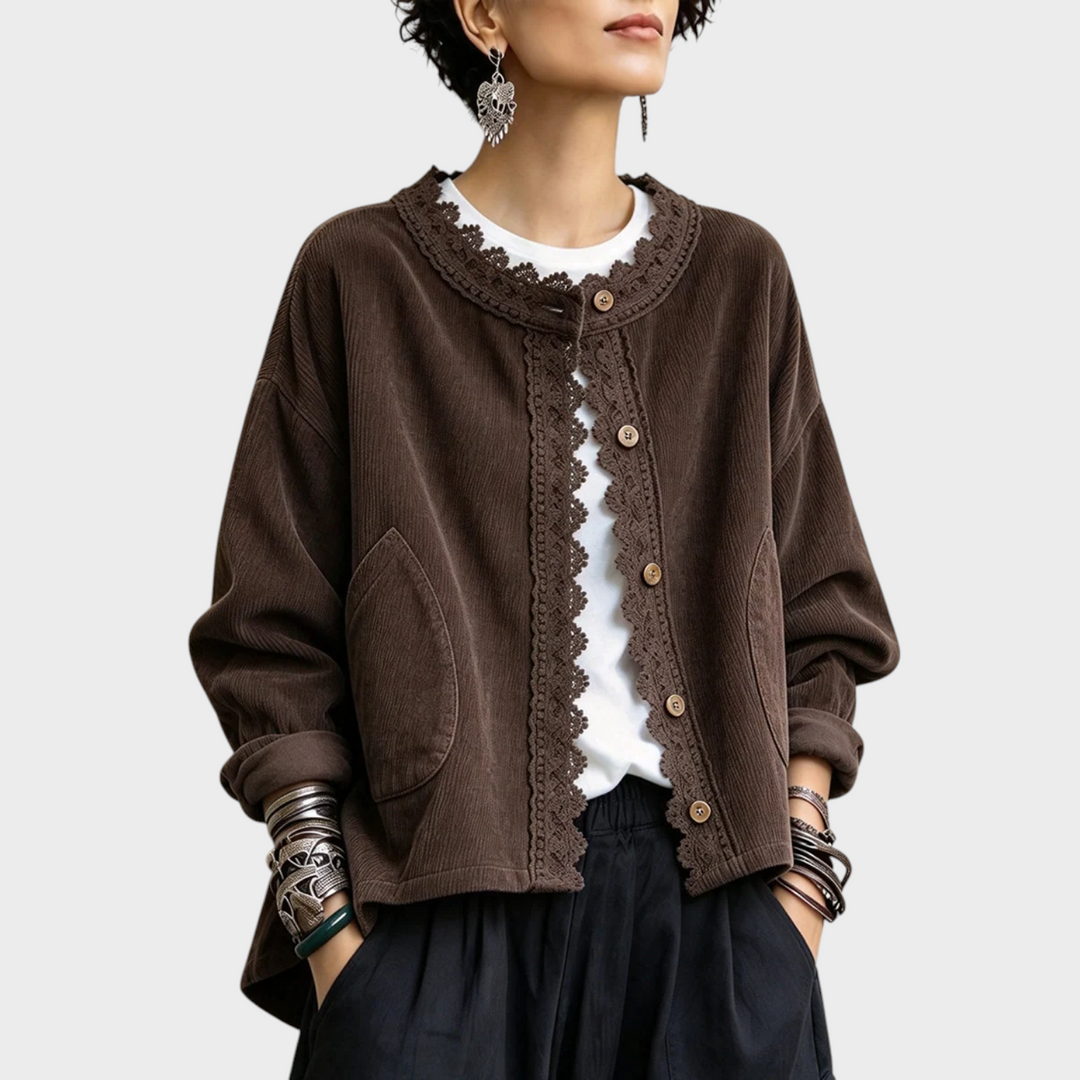 Vanwa - Elegant Long Sleeve Jacket With Lace Trim