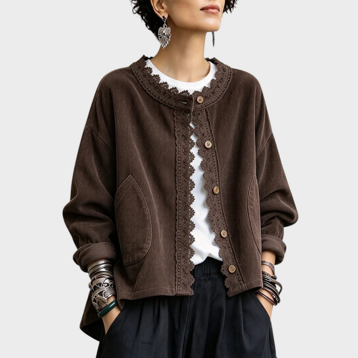 Vanwa - Elegant Long Sleeve Jacket With Lace Trim