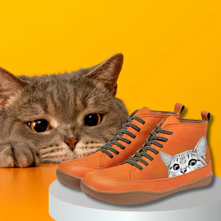 Fenna - Leather Ankle Boots For Cat Lovers