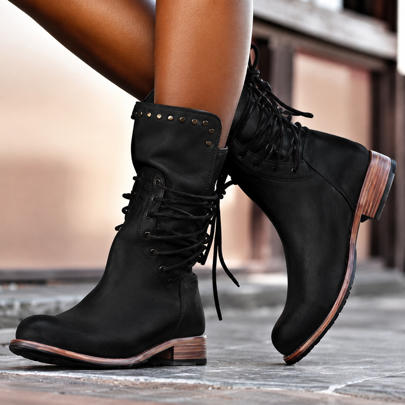 Mannou - Cross Tied Fleece Lined Biker Ankle Boots