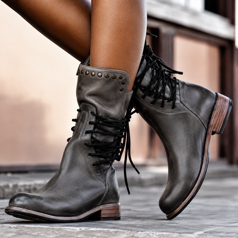 Mannou - Cross Tied Fleece Lined Biker Ankle Boots