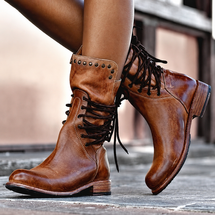 Mannou - Cross Tied Fleece Lined Biker Ankle Boots
