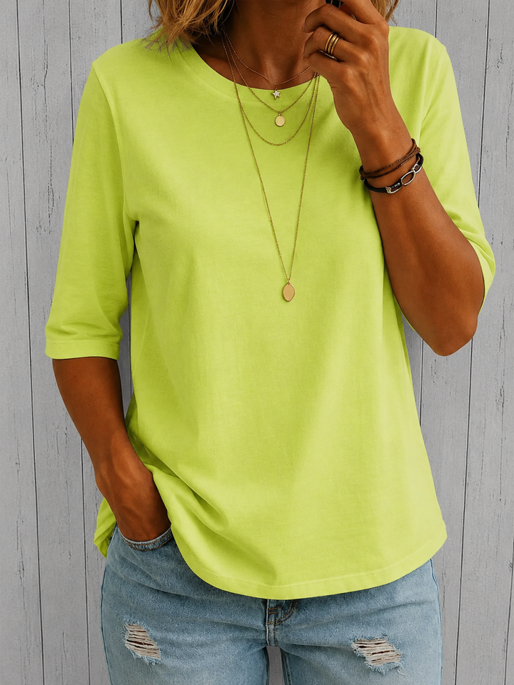 Arisa - Crew Neck Three Quarter Sleeve T-Shirt