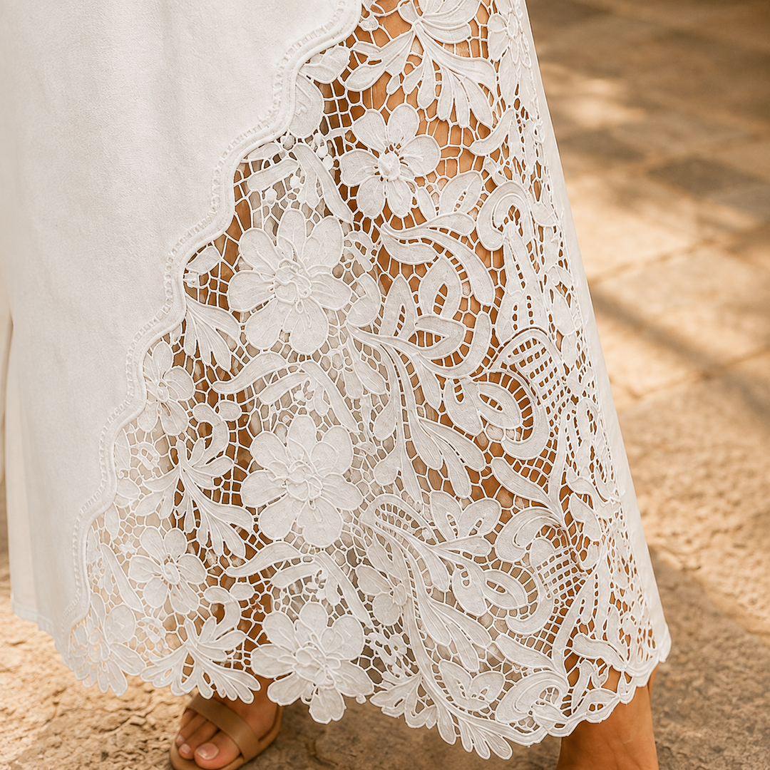 Khaingan - Lace Denim Maxi Skirt