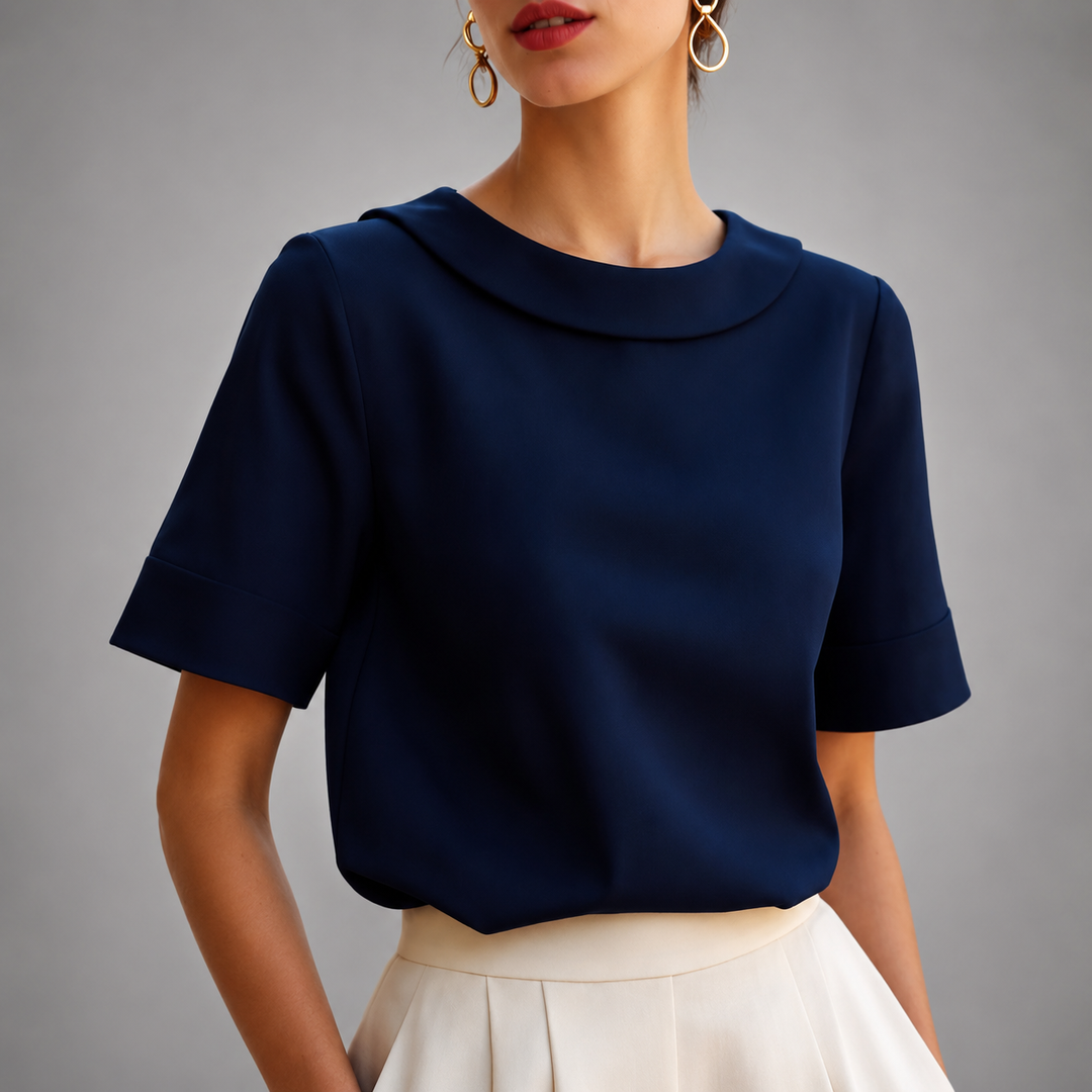 Genila - Short Sleeve Round Collar Blouse