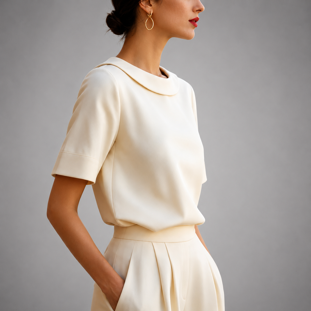 Genila - Short Sleeve Round Collar Blouse