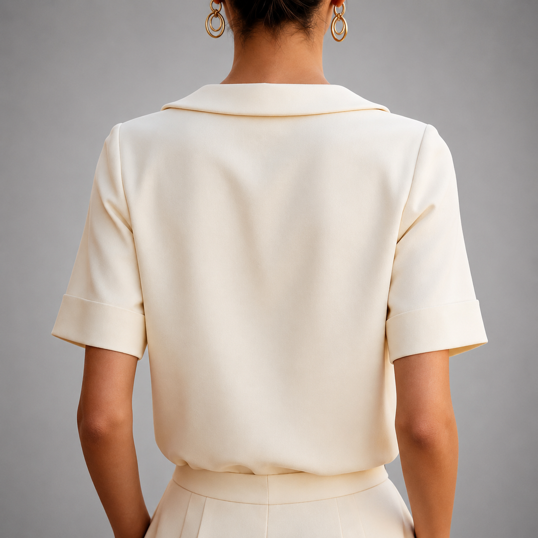 Genila - Short Sleeve Round Collar Blouse