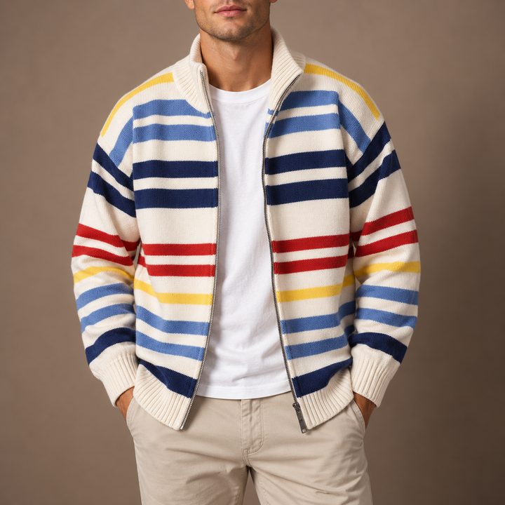 Wirasak - Cardigan with Multicolor Stripes and Zip Closure
