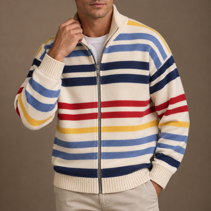 Wirasak - Cardigan with Multicolor Stripes and Zip Closure
