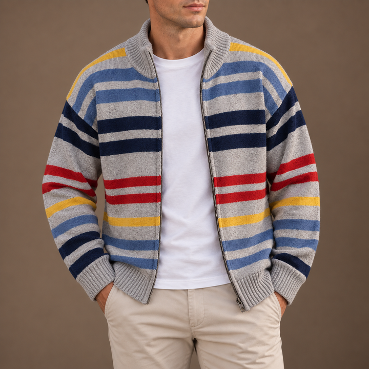 Wirasak - Cardigan with Multicolor Stripes and Zip Closure