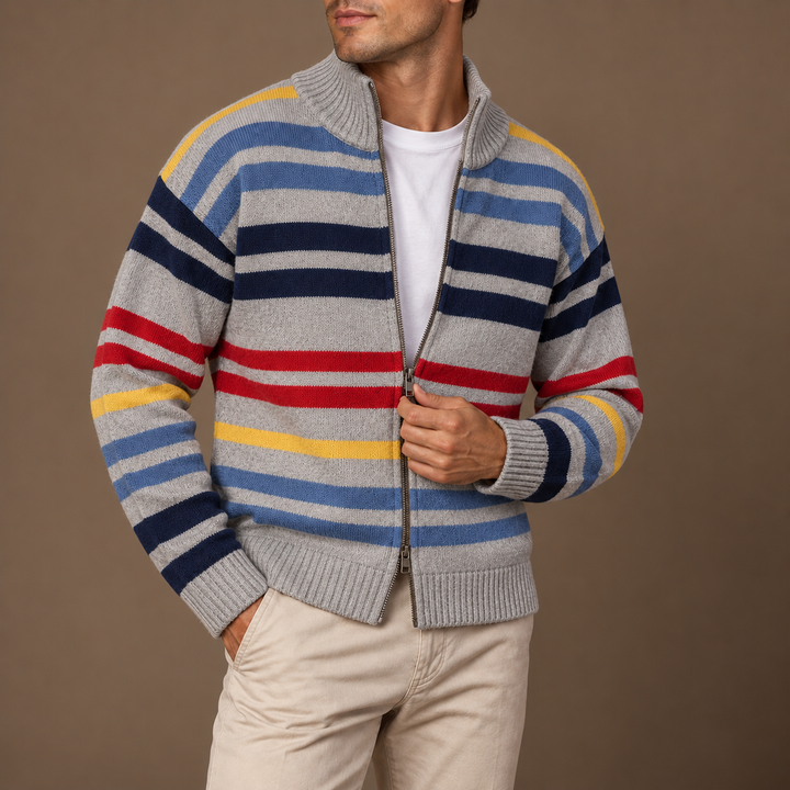 Wirasak - Cardigan with Multicolor Stripes and Zip Closure