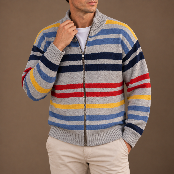 Wirasak - Cardigan with Multicolor Stripes and Zip Closure