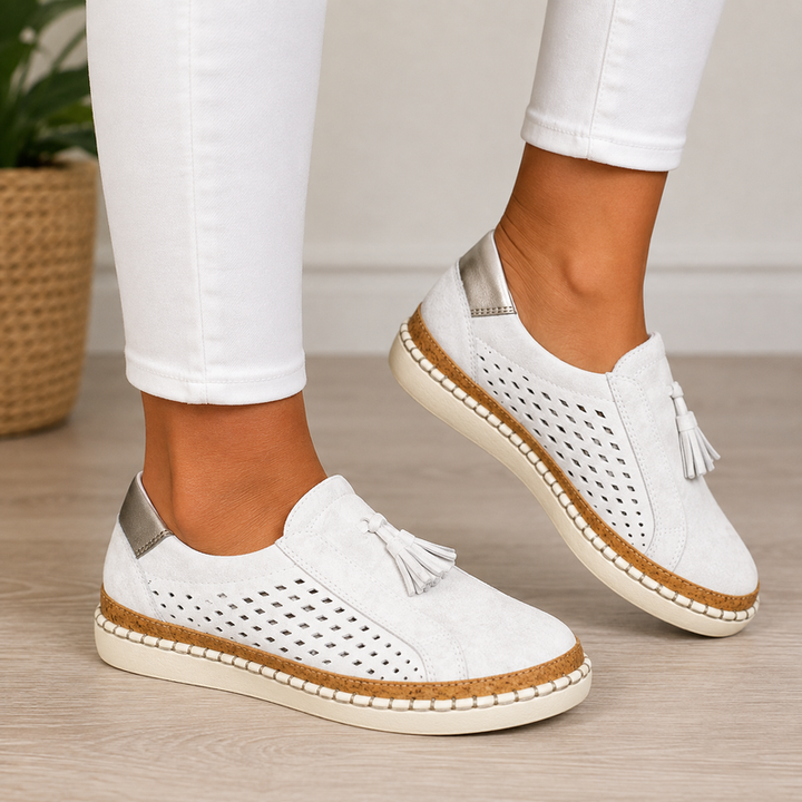Sheyzina - Perforated Tassel Slip-On Platform Loafers