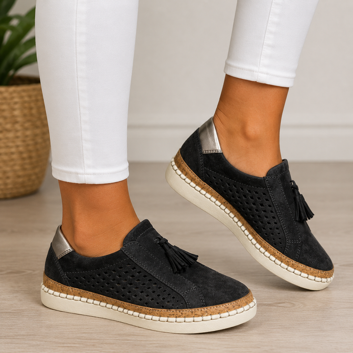 Sheyzina - Perforated Tassel Slip-On Platform Loafers