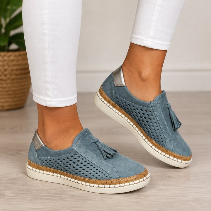 Sheyzina - Perforated Tassel Slip-On Platform Loafers