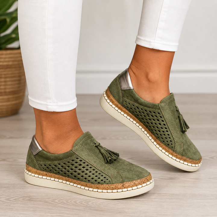 Sheyzina - Perforated Tassel Slip-On Platform Loafers
