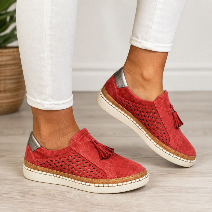 Sheyzina - Perforated Tassel Slip-On Platform Loafers