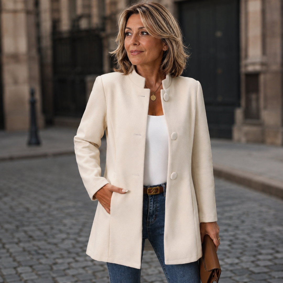 Liselotte - Collarless Button-Front Longline Coat
