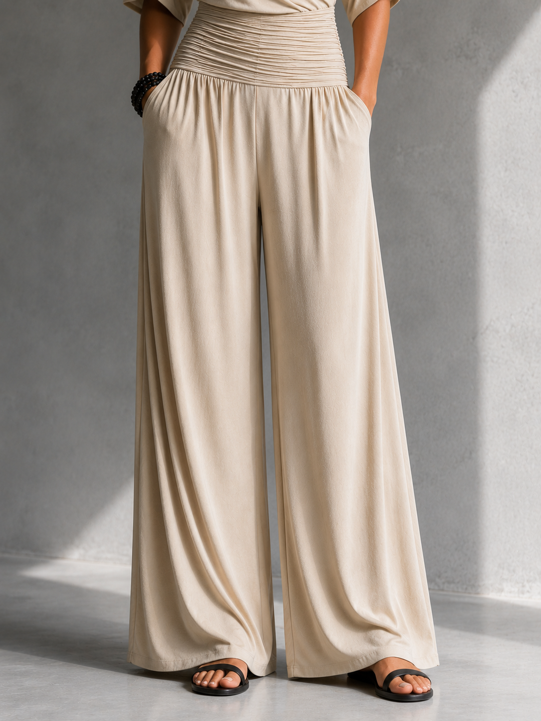 Greene - Wrap-Front Cold Shoulder Wide Leg Jumpsuit