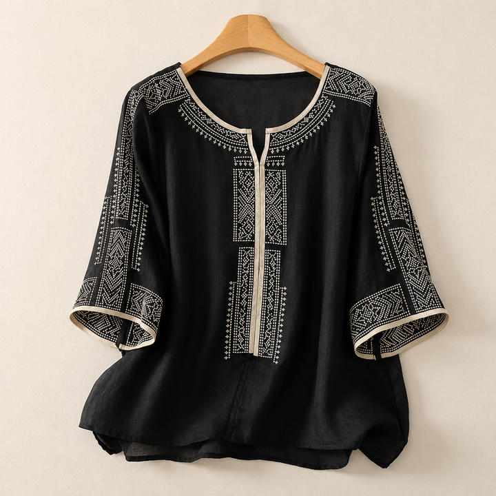 Zaanfi - Embroidered Linen Blouse