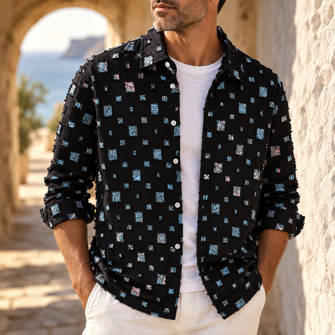 Lipsey - Long-Sleeve Button-Up Shirt with Textured Squares