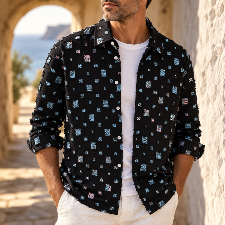 Lipsey - Long-Sleeve Button-Up Shirt with Textured Squares