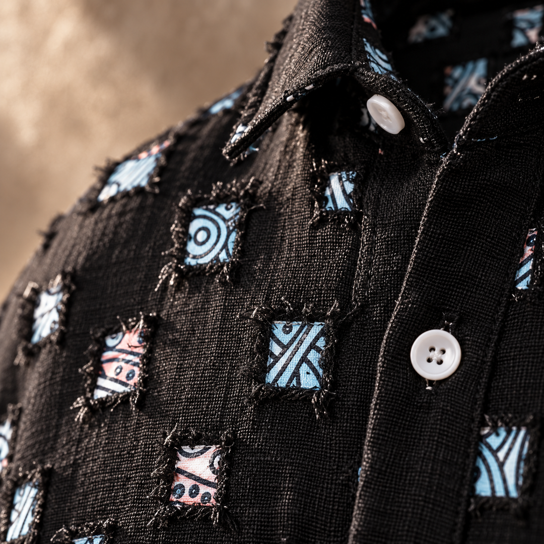 Lipsey - Long-Sleeve Button-Up Shirt with Textured Squares