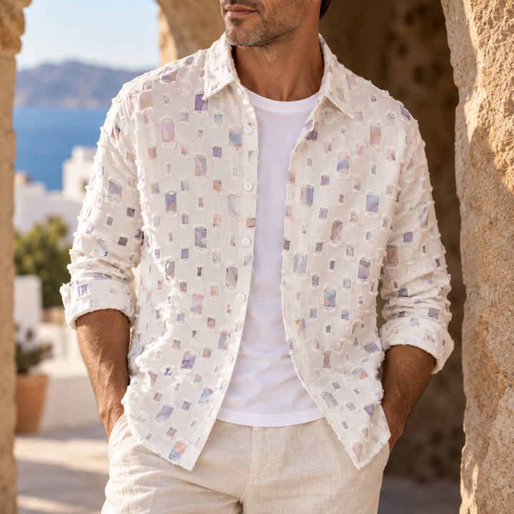 Lipsey - Long-Sleeve Button-Up Shirt with Textured Squares