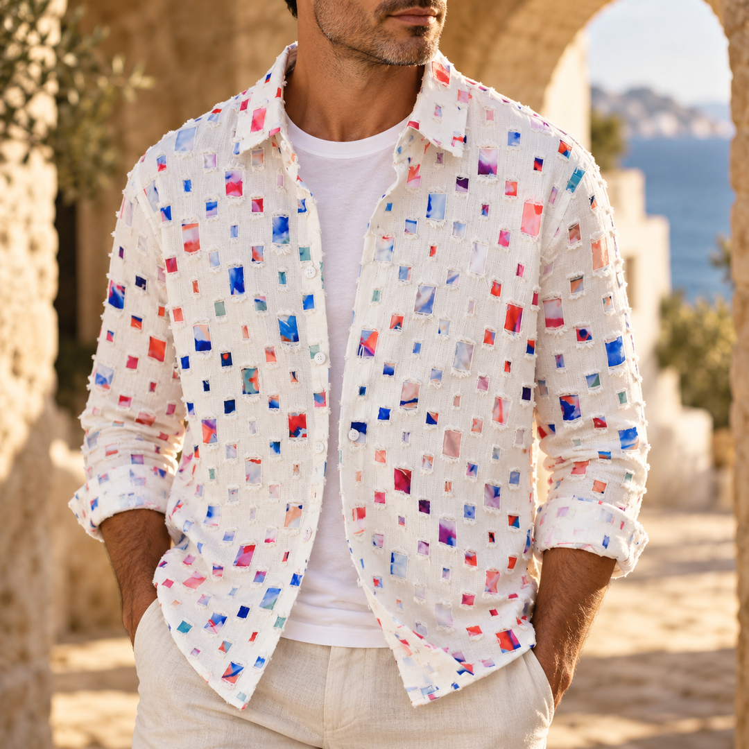 Lipsey - Long-Sleeve Button-Up Shirt with Textured Squares